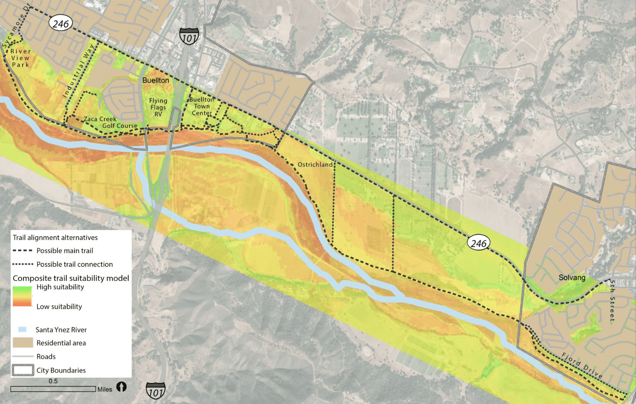 Interactive map for trail system suggested between Buellton and Solvang