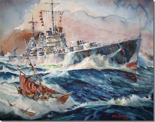Exhibit of original naval paintings sailing in to Maritime Museum
