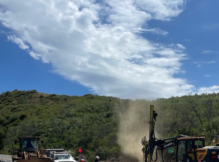 Drilling operation now underway following roadway cracking on Highway 154 near San Antonio Creek Road