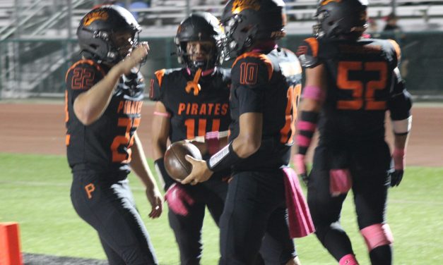 Santa Ynez offense in the pink against Pioneer Valley