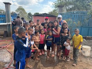 Children gather at the well dig site worked on by volunteers from Solvang Rotary and the Linda Vista Foundation.