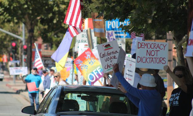 Demonstrators in Solvang gather to ‘Protect Our Checks’